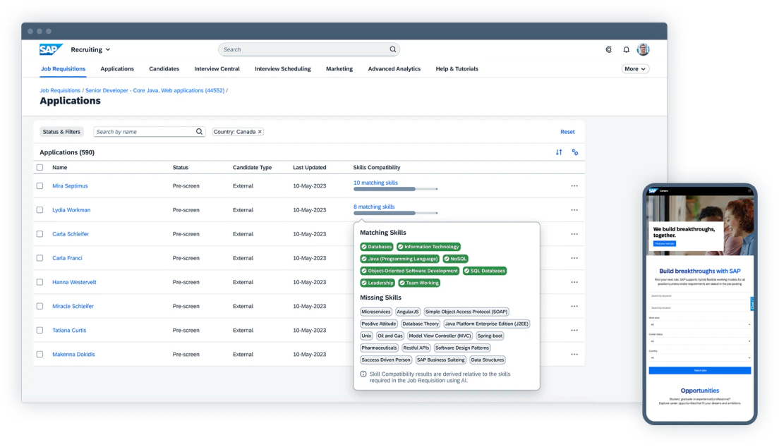 screenshot of SAP SuccessFactors HCM